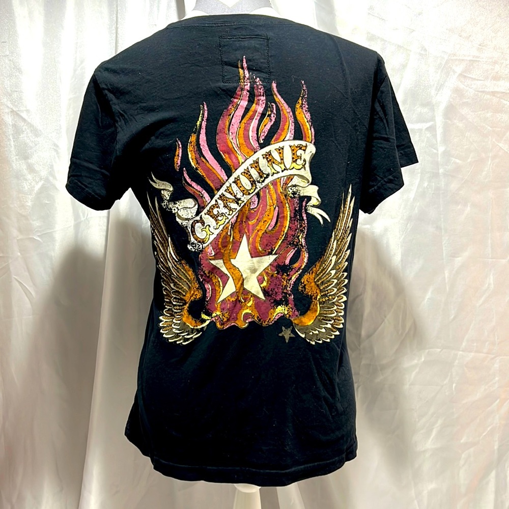 Black Harley Davison T-Shirt Embroidered With Gemstones